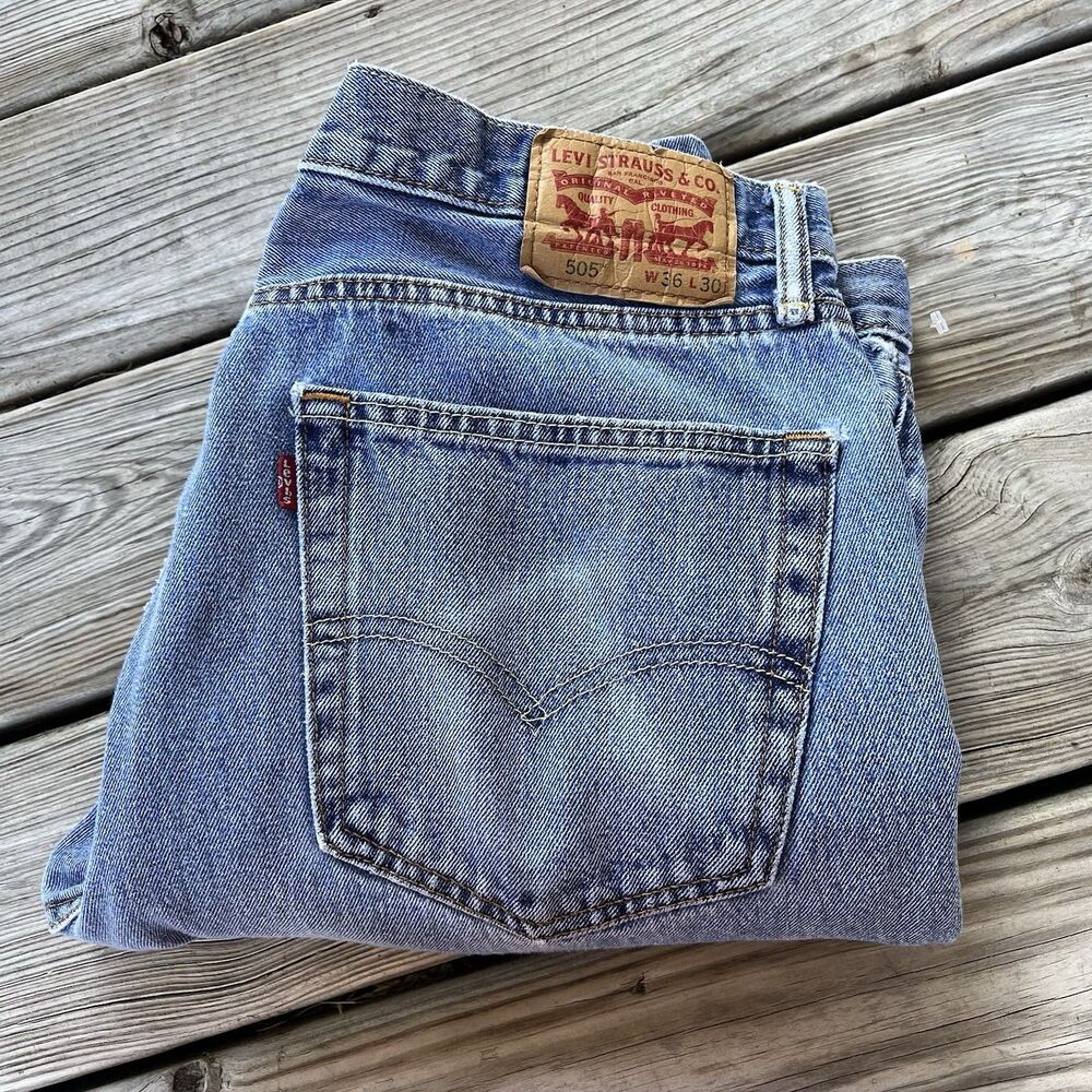 Levi's 501 Original Fit Jeans Men's 36x30 Faded Blue Distres Straight Leg Denim